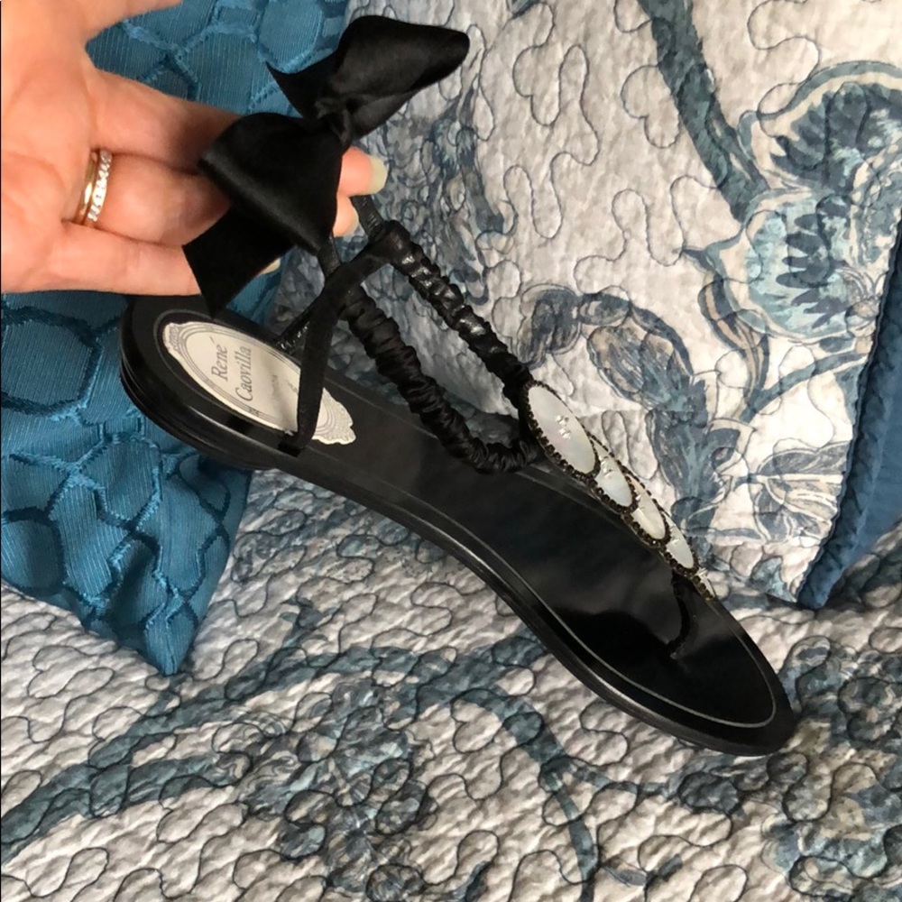 PREOWNED Rene Caovilla Flat Sandals Black Satin - Picture 16 of 16